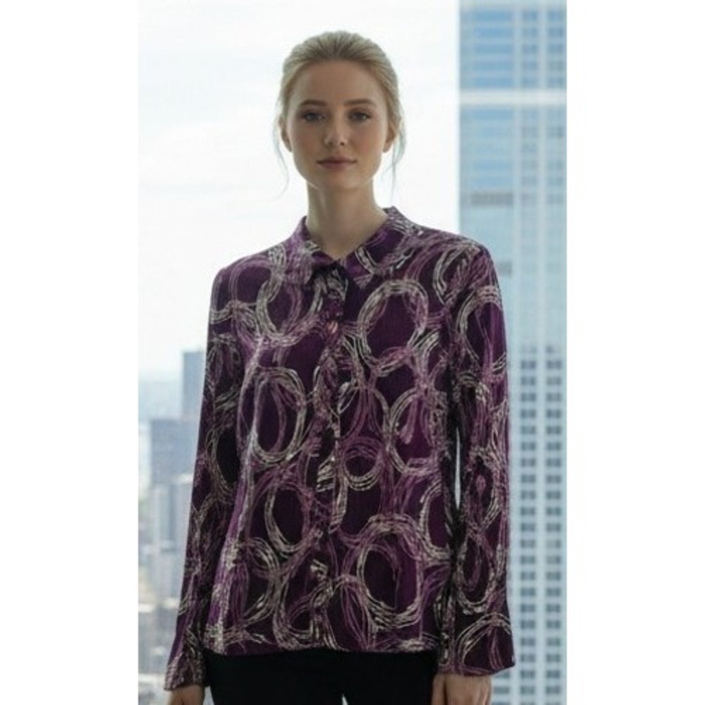 Apt 9‎ Womens S Purple Shirt Circles Print Office Professional Stretch Feminine